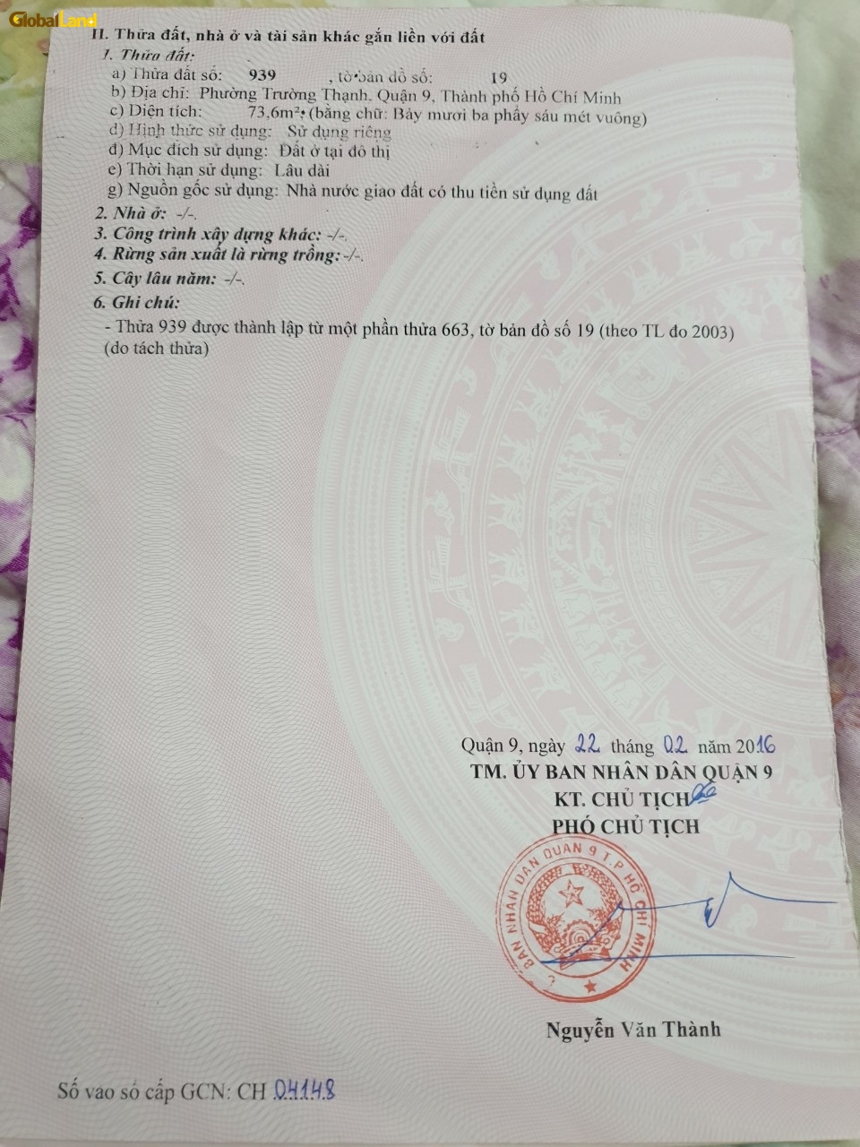 Tập đoàn Gland cần bán dự án đất quận 9